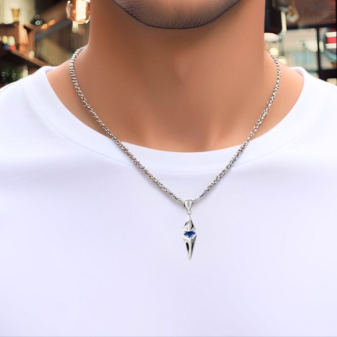 Collier homme, pendentif LE LAGON BLEU™ T-shirt blanc