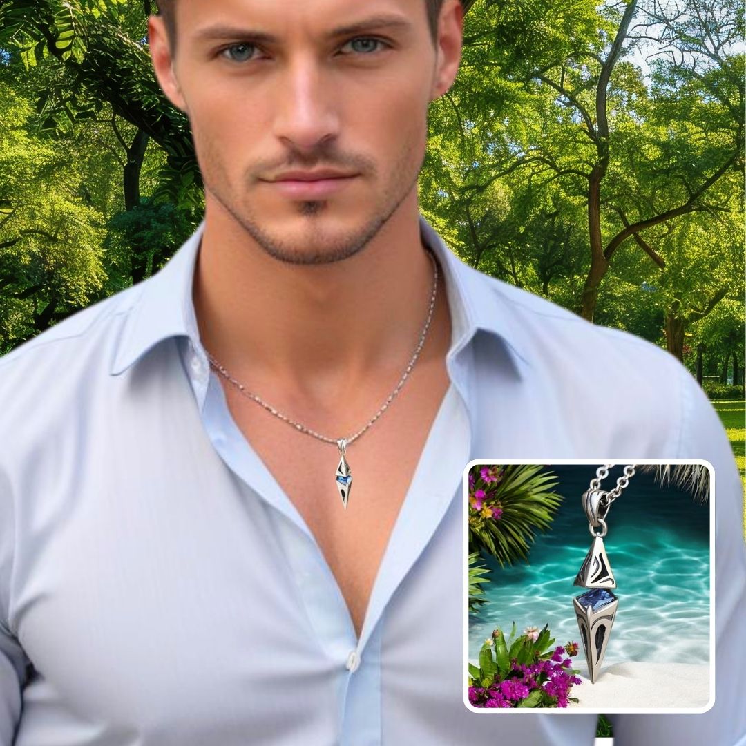 Collier homme, pendentif LE LAGON BLEU™ chemise blanche