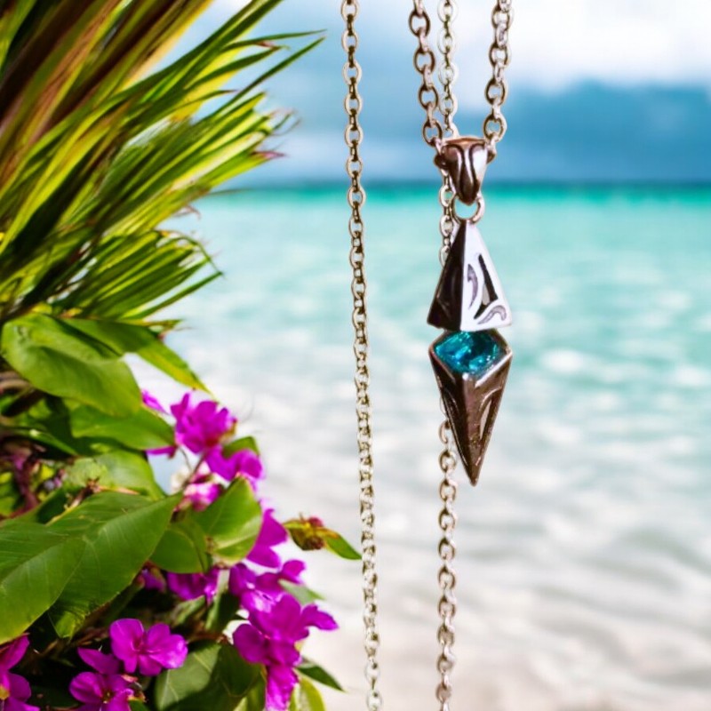 Collier homme, pendentif LE LAGON BLEU™ mer tropicale ciel bleu