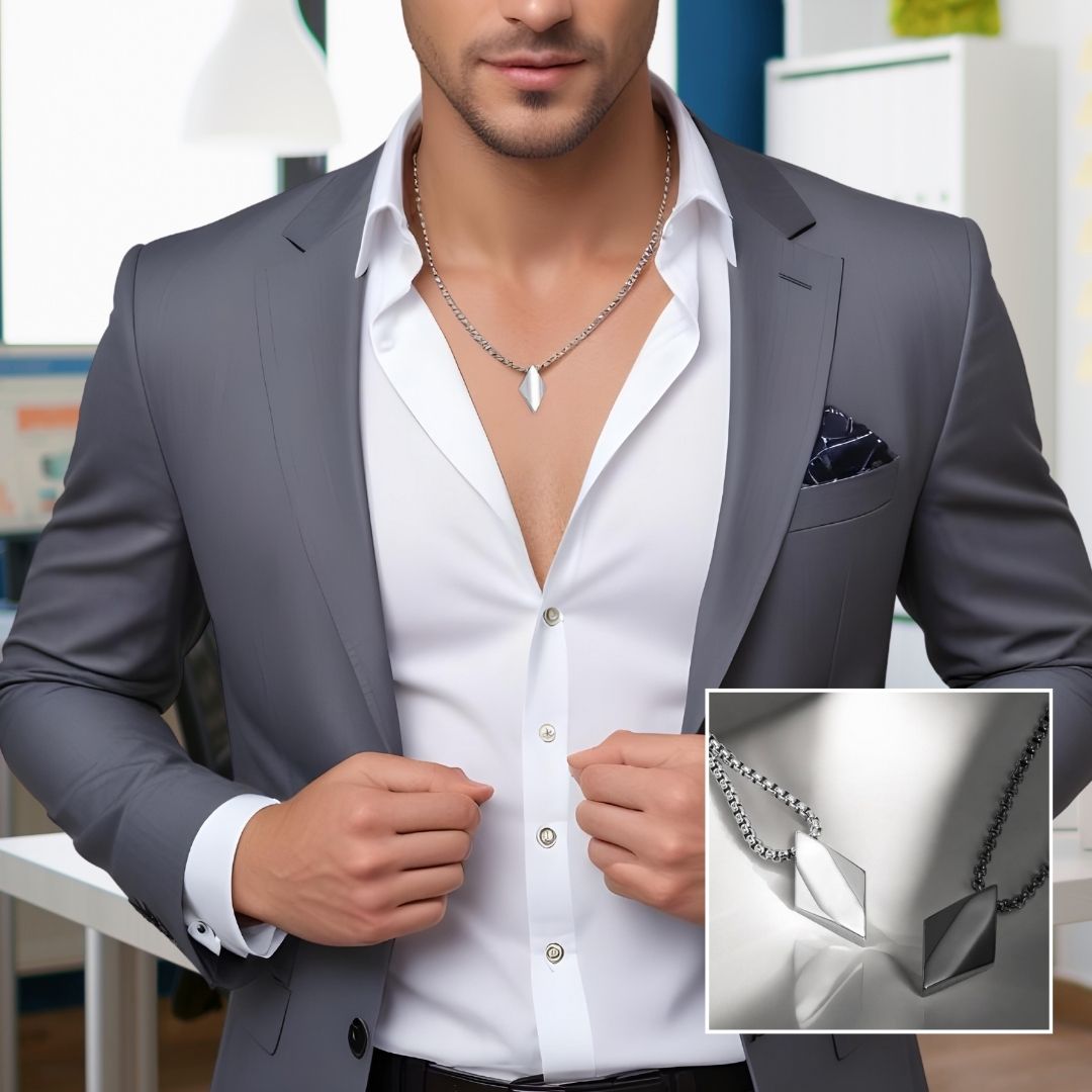 Collier homme, pendentif LE ROMBOS POLI™ argent chemise mode blouson mode