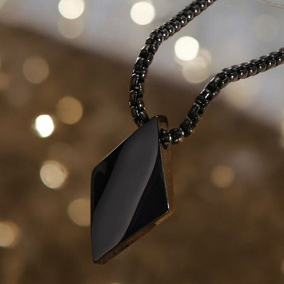 Collier homme, pendentif LE ROMBOS POLI™  variante noire