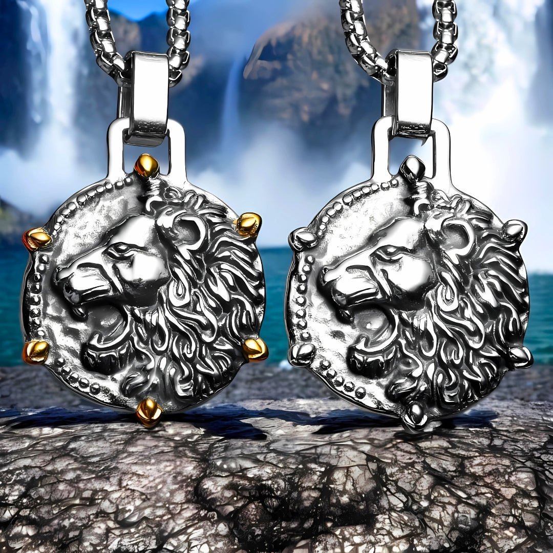 Collier homme, pendentif LION ASTROLOGIQUE argent dore argent chute