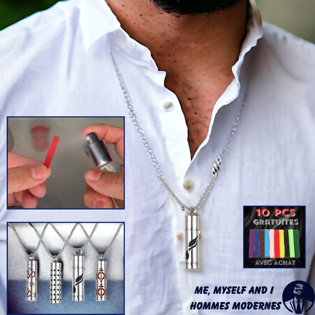 Collier homme, pendentif LUVSCENT™ demonstration chemise blanche