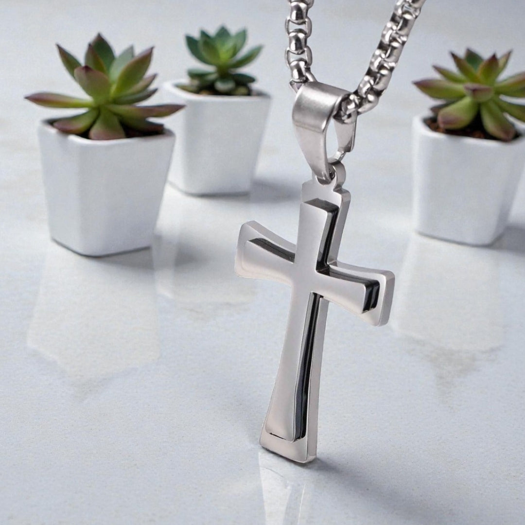 Collier homme pendentif La Croix LHéritage presentation variantes argent 