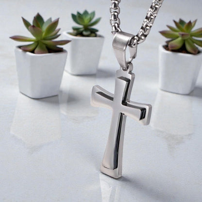 Collier homme pendentif La Croix LHéritage presentation variantes argent 