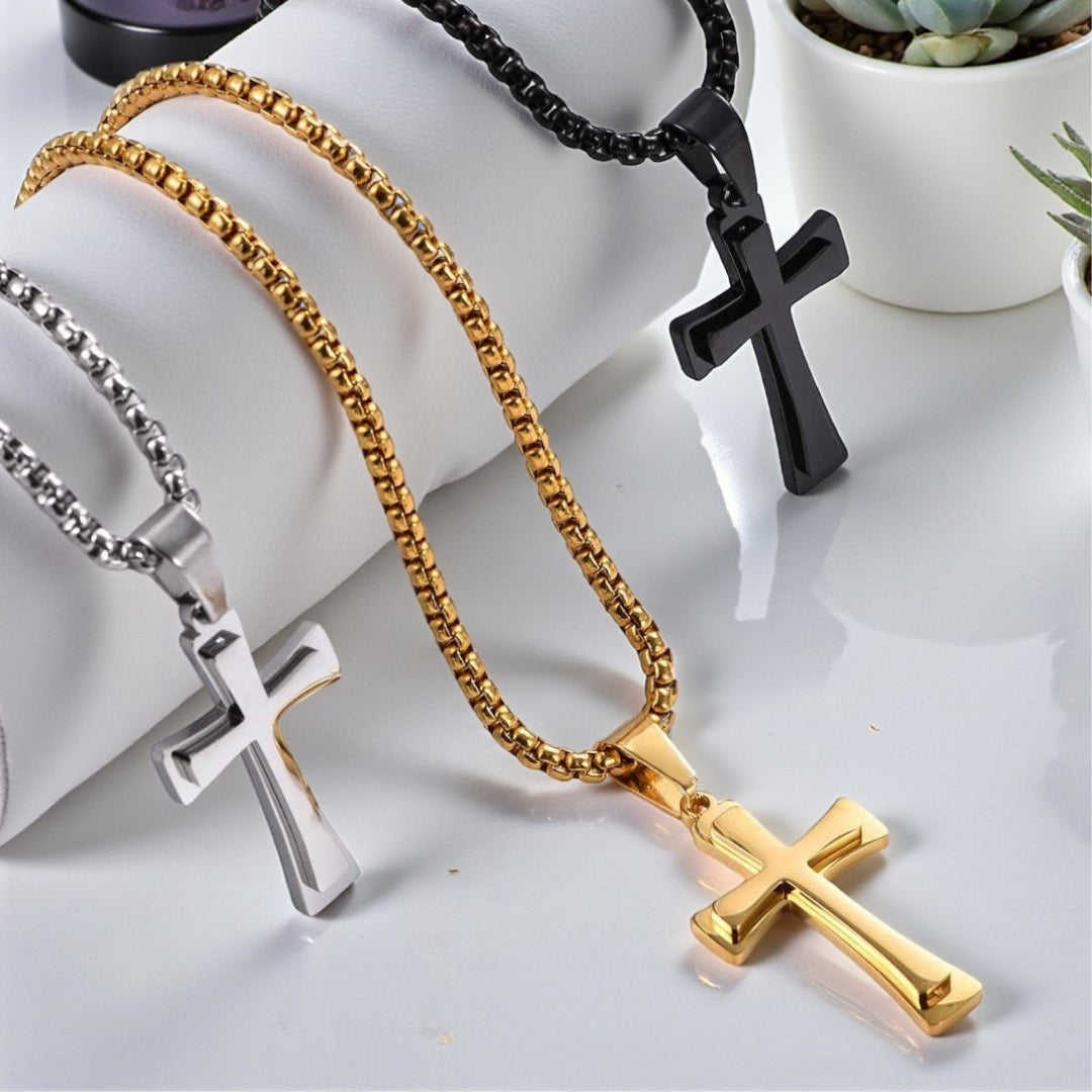 Collier homme pendentif La Croix LHéritage presentation variantes argent dore noir