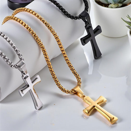 Collier homme pendentif La Croix LHéritage presentation variantes argent dore noir