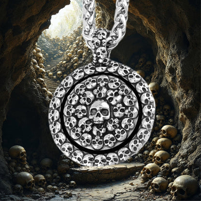 Collier homme, pendentif MEDAL SKULLS™ variante caverne millier cranes 