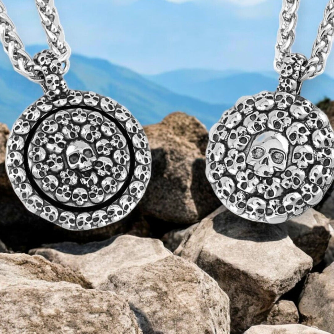 Collier homme, pendentif MEDAL SKULLS™ variantes rochers 