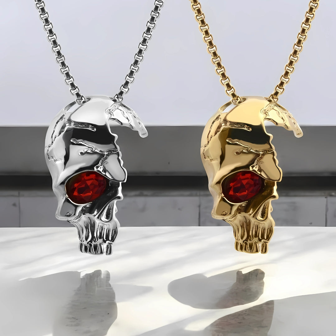 Collier homme, pendentif ONE EYE SKULL™ dore argent presentation variantes 