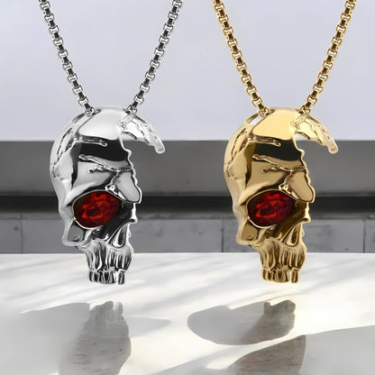 Collier homme, pendentif ONE EYE SKULL™ dore argent presentation variantes 