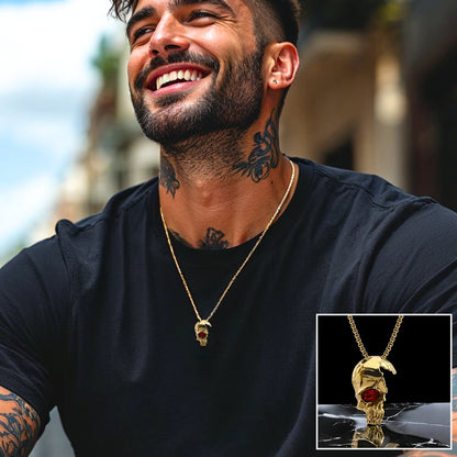 Collier homme, pendentif ONE EYE SKULL™ dore t-shirt noir sourire