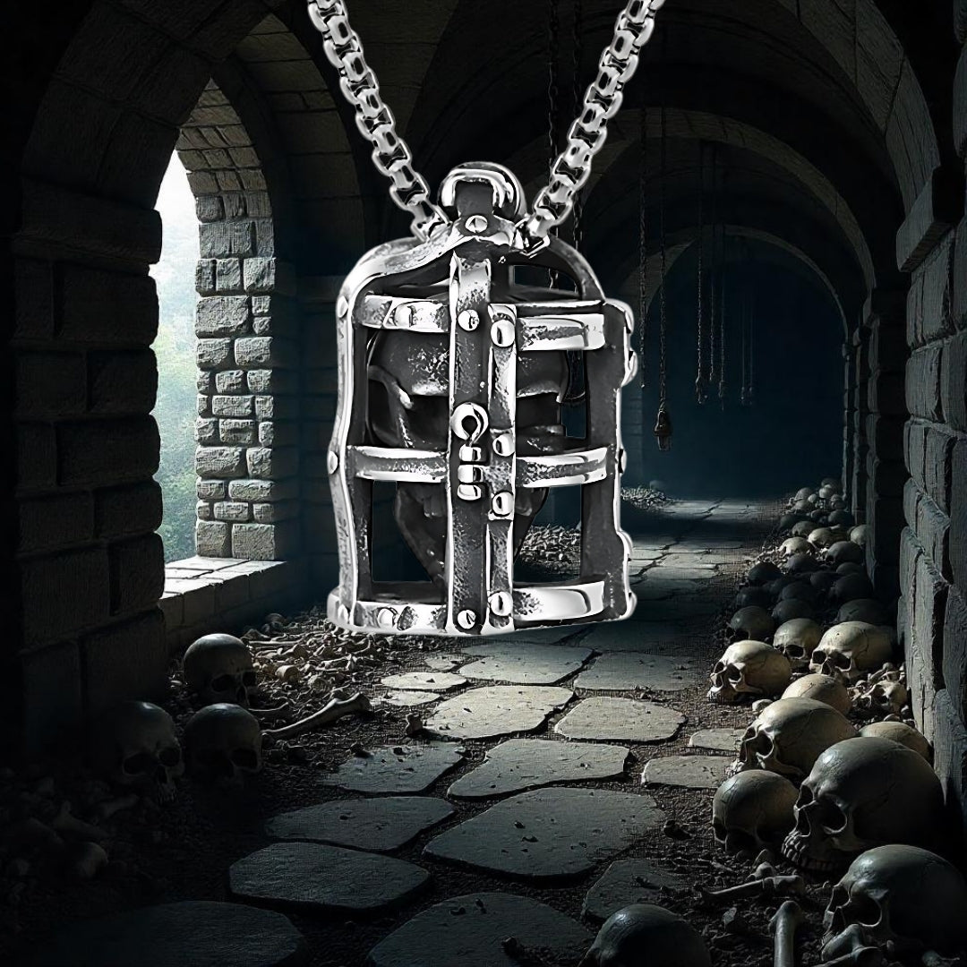 Collier homme, pendentif SKULL CAGE™ variante acier 