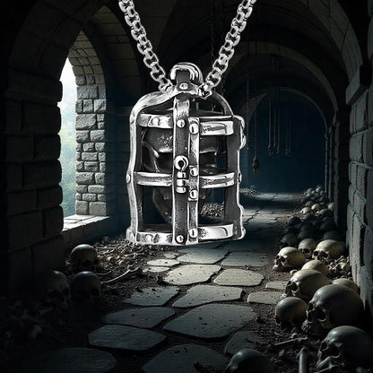 Collier homme, pendentif SKULL CAGE™ variante acier 