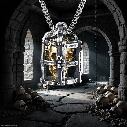 Collier homme, pendentif SKULL CAGE™ variante acier dore