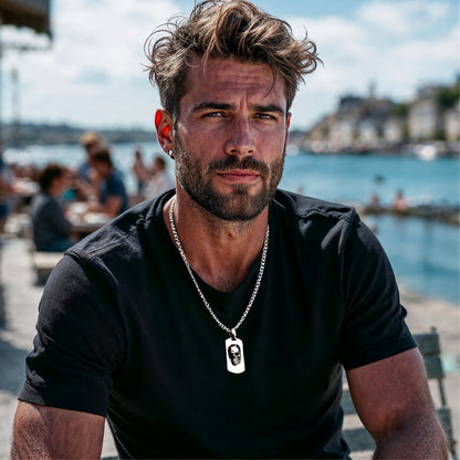 Collier homme, pendentif SKULL TAG 3D™ t-shirt noir bord de eau