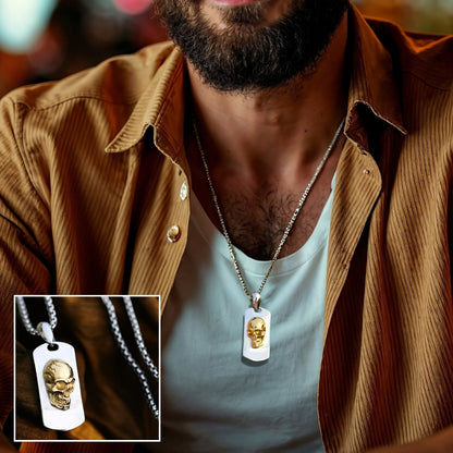 Collier homme, pendentif SKULL TAG 3D™ variante dore chemise mode