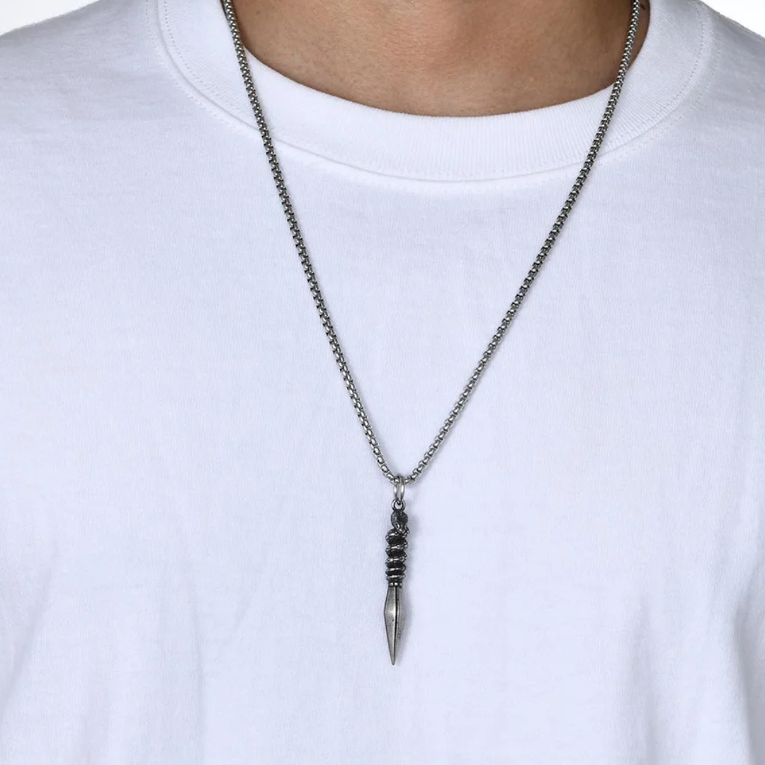 Collier homme, pendentif SNAKETIP™ t-shirt blanc