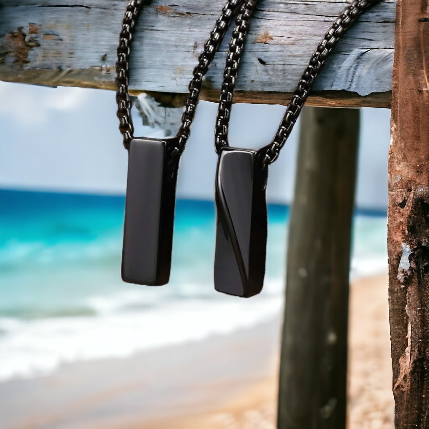 Collier homme, pendentif TWIST BARRE™ noir devant derriere