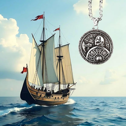 Collier homme, pendentif VORKA AXE™ viking acier bateau viking