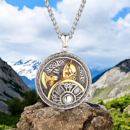 Collier homme, pendentif VORKA AXE™ viking dore variante