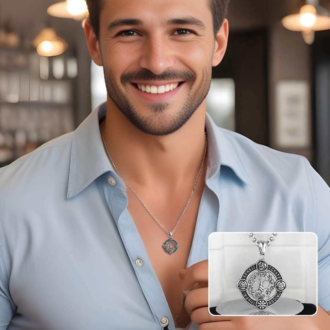 Collier homme, pendentif VORKY-TREE™ acier chemise bleue