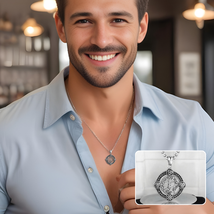 Collier homme, pendentif VORKY-TREE™ acier chemise bleue