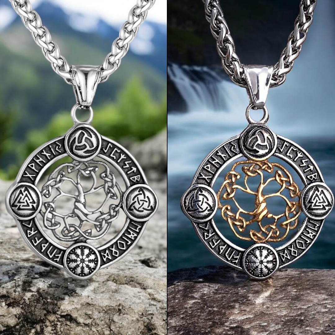 Collier homme, pendentif VORKY-TREE™ acier dore variante acier 