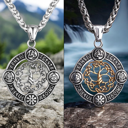 Collier homme, pendentif VORKY-TREE™ acier dore variante acier 