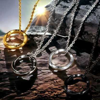 Collier homme, pendentif VORKY I™ rond dore acier argent noir