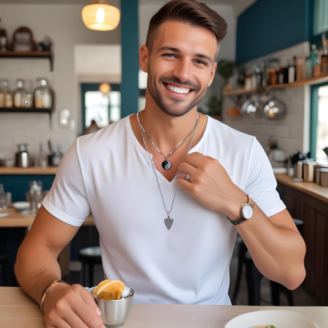 Collier homme, pendentif Yin Ying Yang 3™ t-shirt blanc cuisine