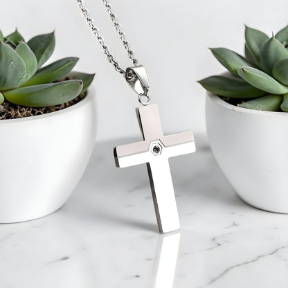 Collier homme pendentif croix AXIA variante argent pots blancs marbre