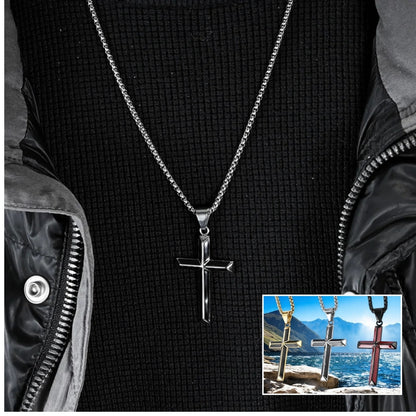 Collier homme, pendentif croix BEVELED CROIX noire chandail noir 
