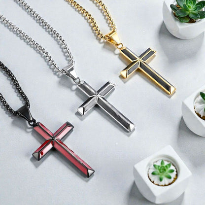 Collier homme, pendentif croix BEVELED CROIX™ |variantes rouge argentee doree