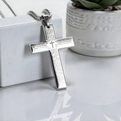 Collier homme pendentif croix Biblique  variante argent