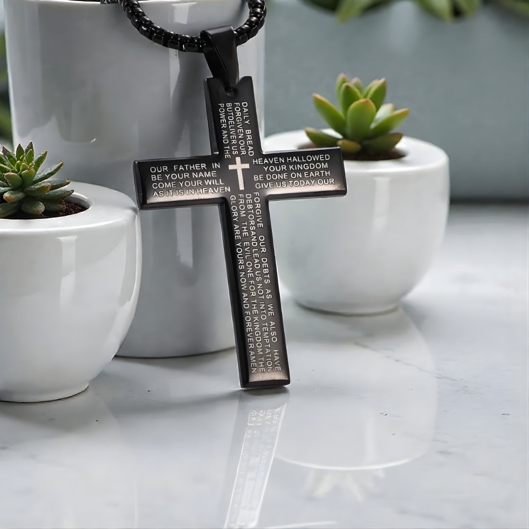 Collier homme pendentif croix Biblique  variante noire