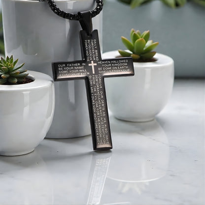 Collier homme pendentif croix Biblique  variante noire