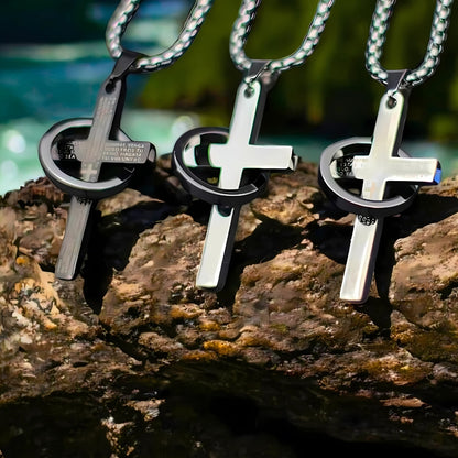 Collier homme, pendentif croix CROSS RING™ trois variantes rocher 