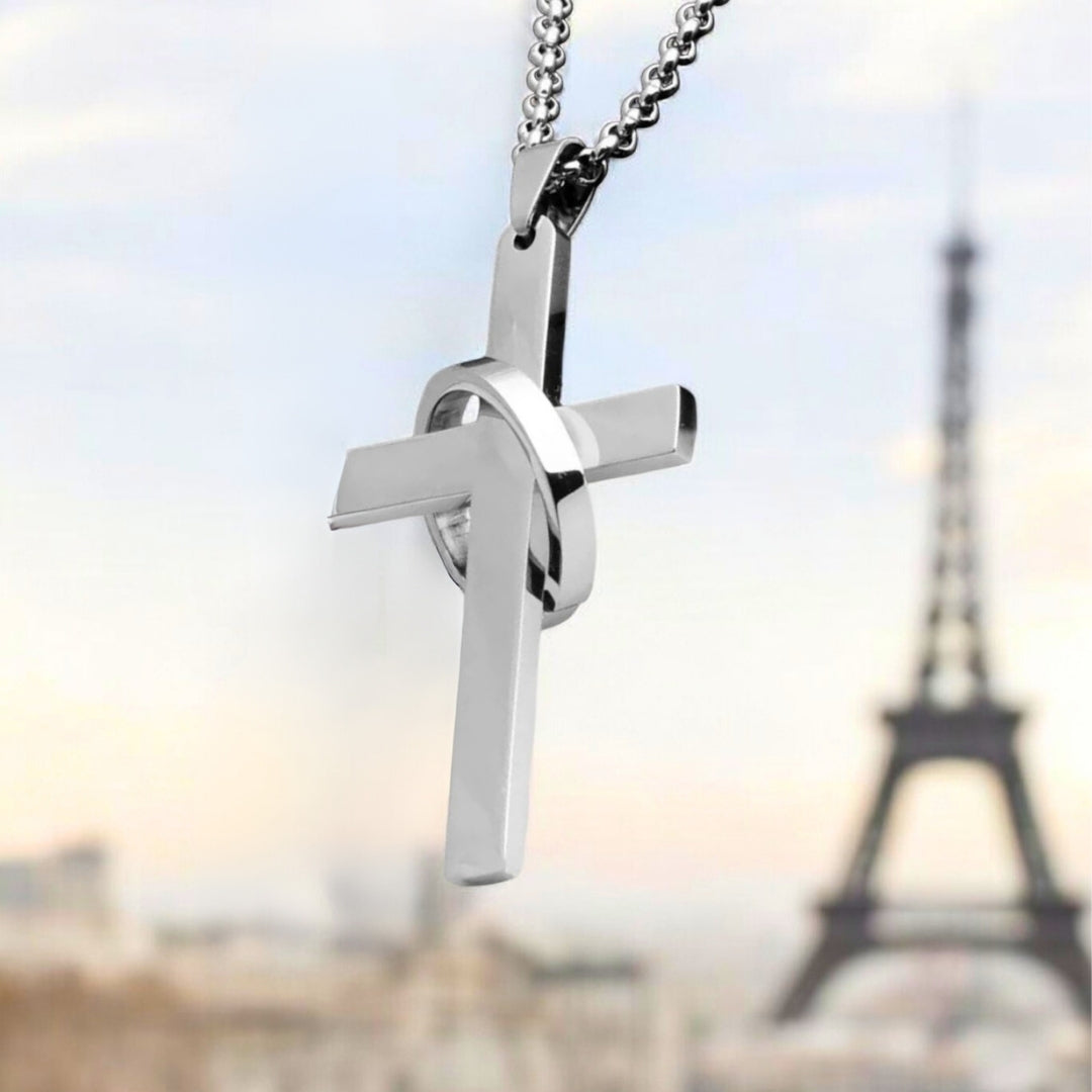 Collier homme, pendentif croix CROSS RING™ variante argent anneau argent paris