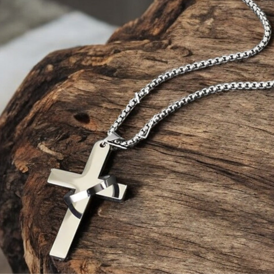 Collier homme, pendentif croix CROSS RING™ variante argent argent bois