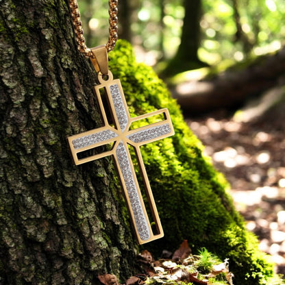 Collier homme, pendentif croix CRYSTAL CROSS™ variante doree arbre