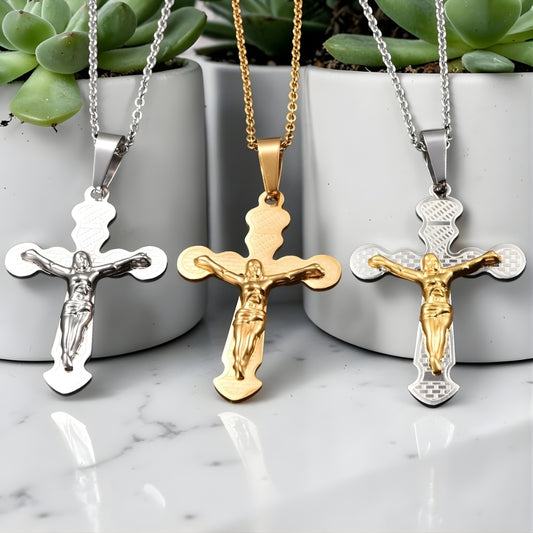Collier homme pendentif croix Crucifix de l'Héritage Byzantin argent dore bicolore marbre