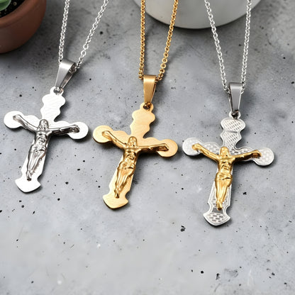 Collier homme pendentif croix Crucifix de l'Héritage Byzantin dore argent bicolore ciment