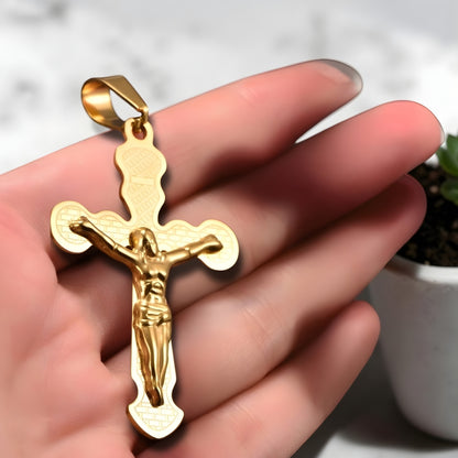 Collier homme pendentif croix Crucifix de l'Héritage Byzantin dore main marbre