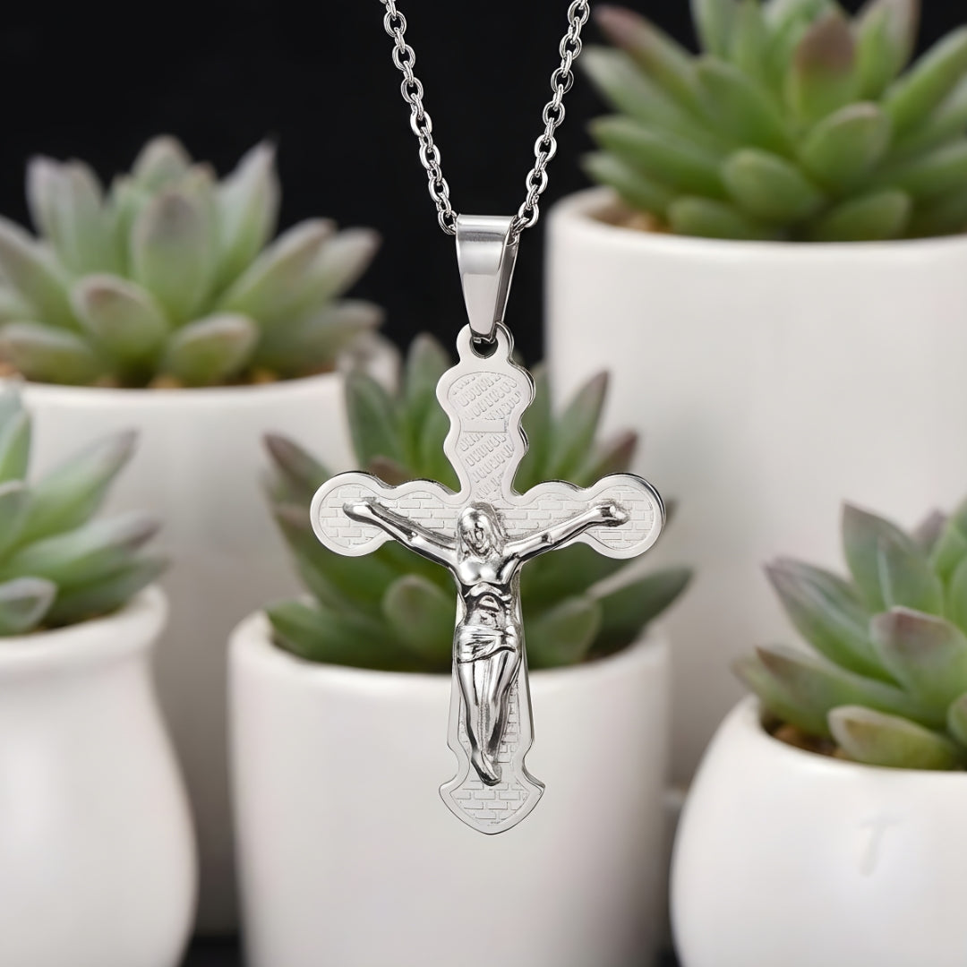 Collier homme pendentif croix Crucifix de l'Héritage Byzantin variante argent
