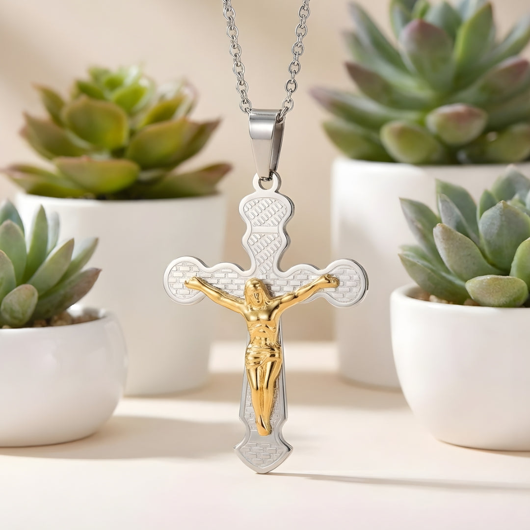 Collier homme pendentif croix Crucifix de l'Héritage Byzantin variantte argent dore