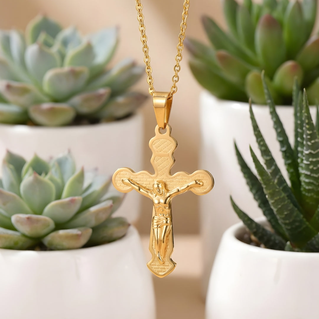 Collier homme pendentif croix Crucifix de l'Héritage Byzantin variantte dore