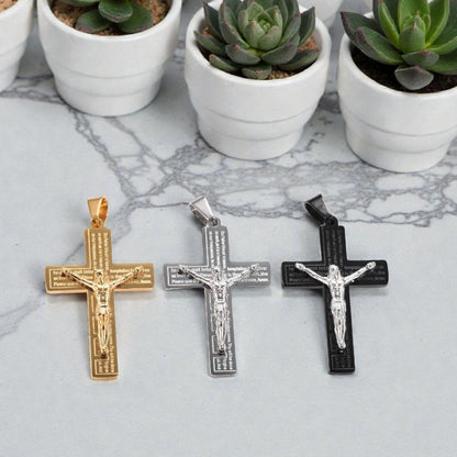Collier homme pendentif croix Crucifix variantes presentations marbre plantes a plat