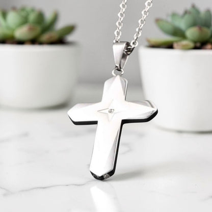 Collier homme pendentif croix "Eclat Stellaire" variante argent