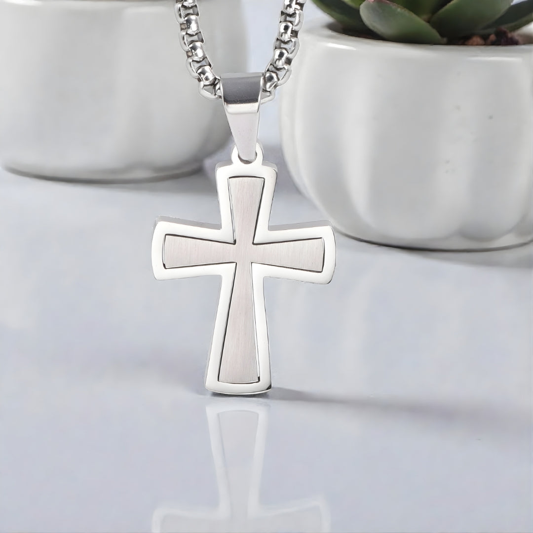 Collier homme, pendentif croix "Essence Moderne variante argent